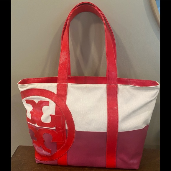 Tory Burch Handbags - 🔥HOT! Tory Burch Large dipped tote in Red canvas  and purple.